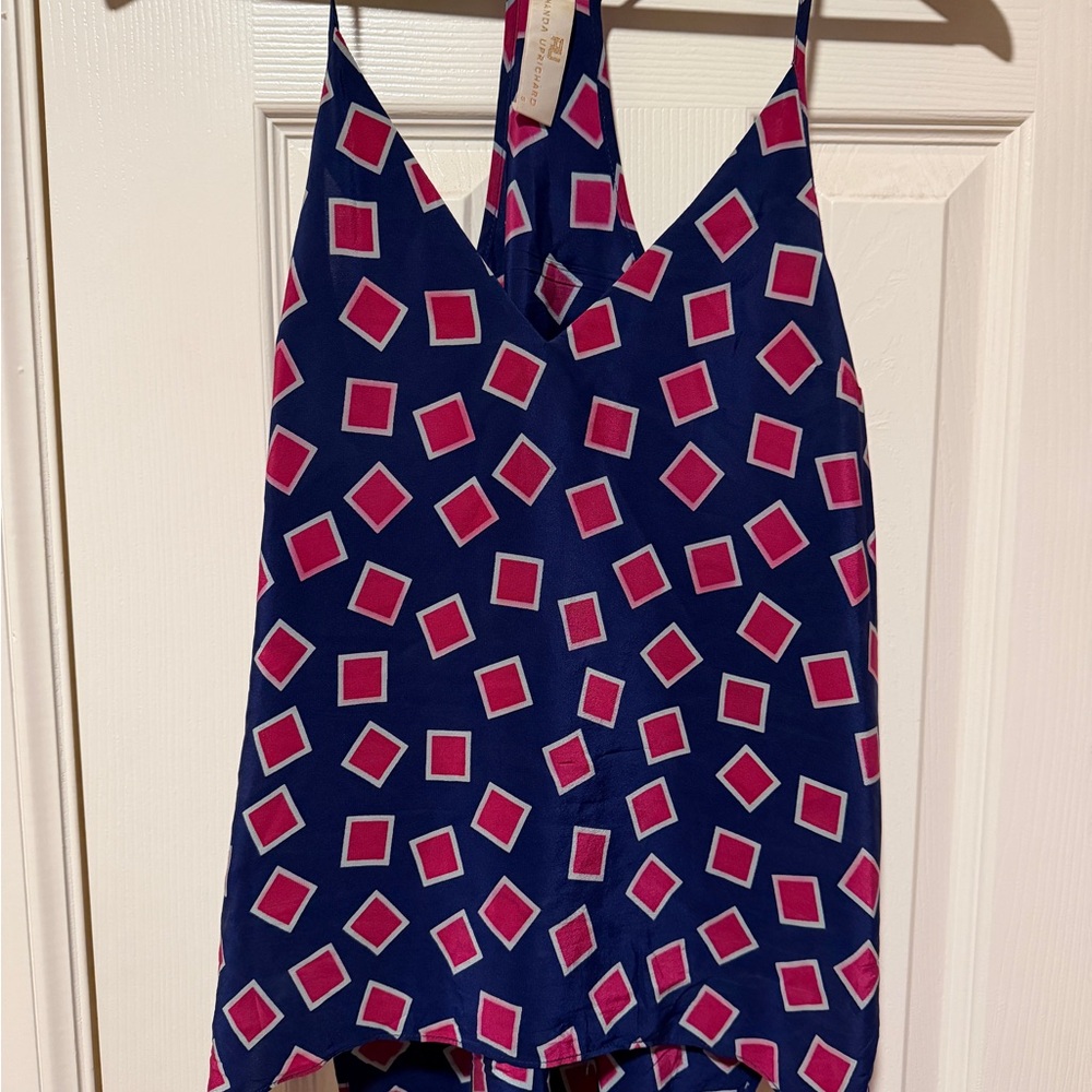 Amanda Uprichard Silk Top – Red, White & Blue | Size Small 🇺🇸